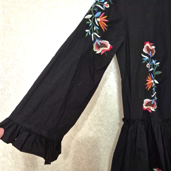 Zara Elegant Black Embroidered Long Sleeve Mini Dress..Size:XS - Picture 6 of 15